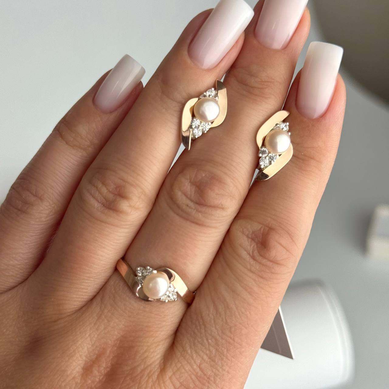 Срібний комплект з золотими пластинами Сережки Каблучка, фото 1