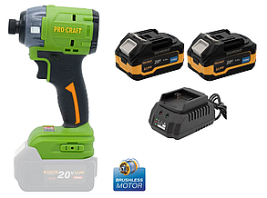 Акумуляторний безщітковий гвинтоверт Procraft PS22 (2 Акумулятори 20 В, 4 А/год і Зарядне)