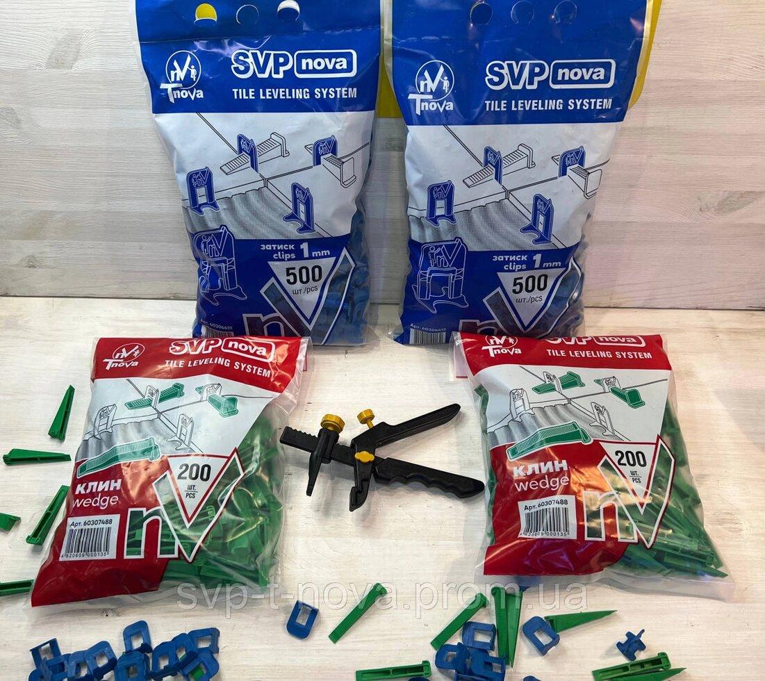 АКЦІЯ Система вирівнювання плитки НВП NOVA — 400 клинів, 1000 затискачів 1 мм + 1 пластиковий інструмент. Код/Артикул 7755, фото 1