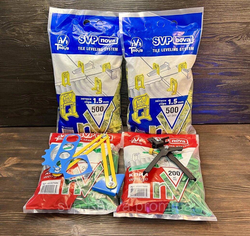 АКЦІЯ!! 1000 затискачів 1,5 мм + 400 клинів + 1 інструмент (метал) + шаблон для розмітки отворів. Код/Артикул 1457, фото 1