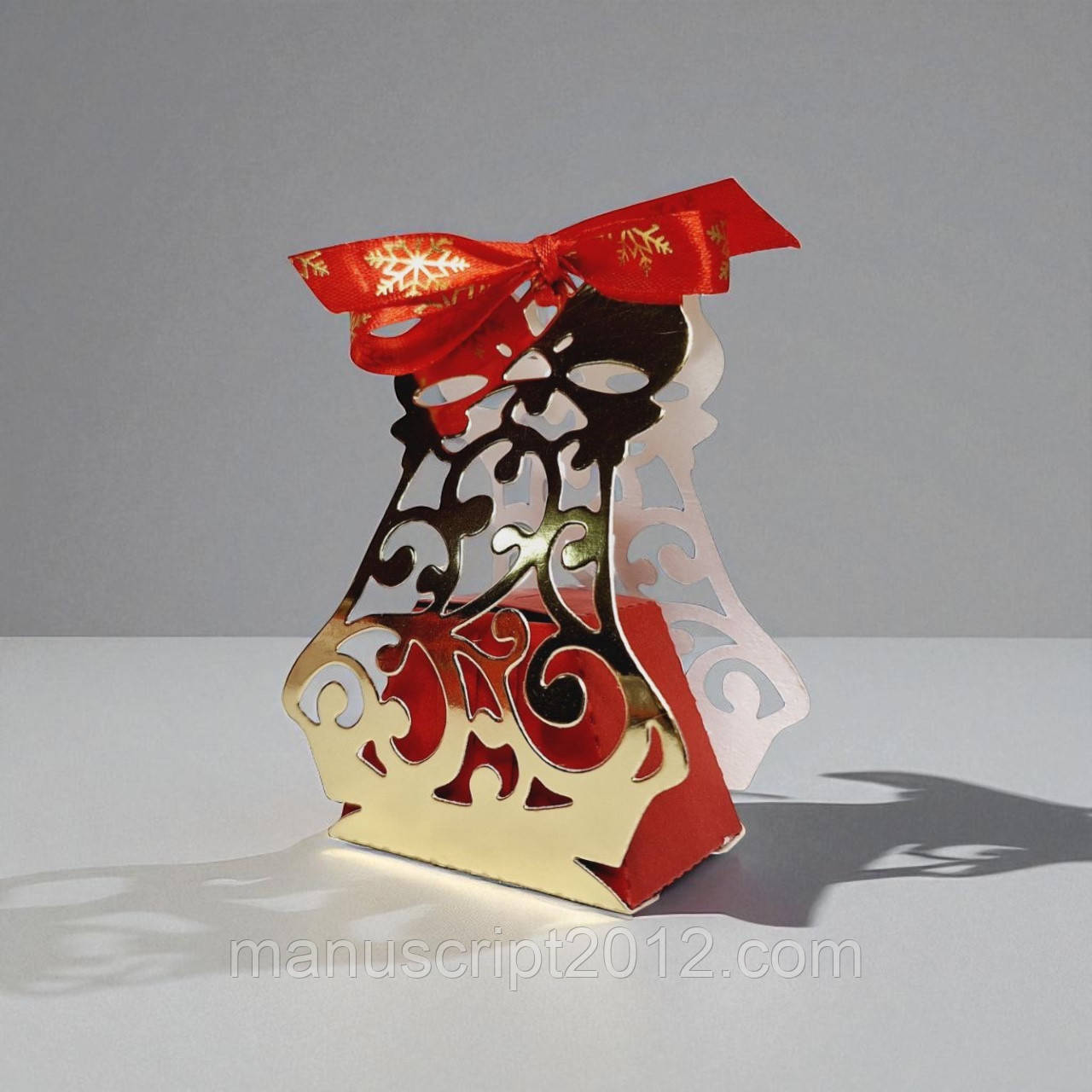 Коробка на 1 цукерку / бонбоньєрка "Дзвоник" (105х80х40мм.) золотисто-червона