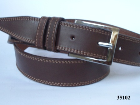 Ремінь чоловічий шкіряний тонкий в джинси і брюки коричневий з подвійним рядком 3,5см, фото 1