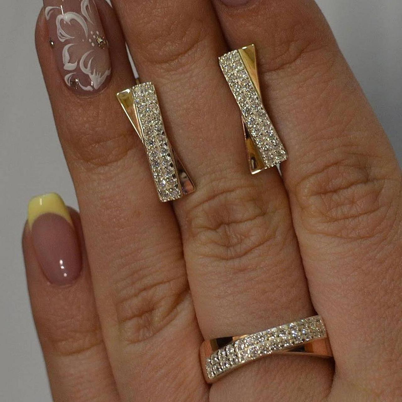 Срібний комплект з золотими пластинами Сережки Каблучка