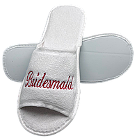Капці весільні "Bridesmaid", махрові, відкриті, для подруги нареченої, 29 см, білі