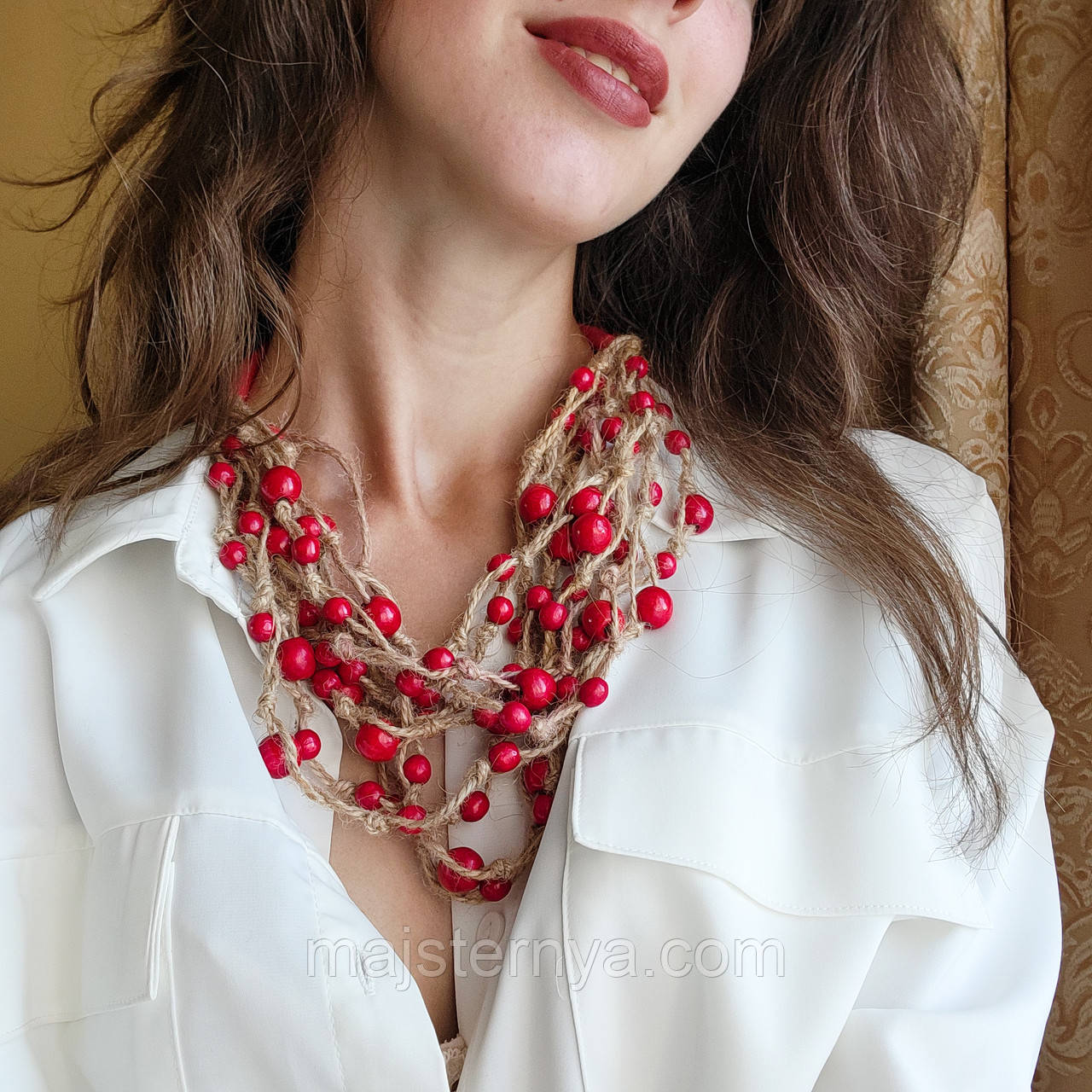 Намисто "Етно" на лляній нитці