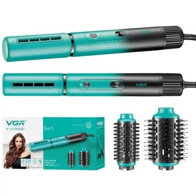 Фен-стайлер VGR V-489 GREEN 3 в 1, Professional, 3 насадки, 1100-1300 Вт