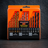 Набір універсальних свердел WELLBORN 16 шт для металу, дерева та бетону з кейсом, циліндричний хвостовик