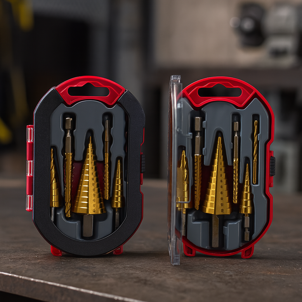 Набір східчастих свердел HSS з титановим покриттям у кейсі, 6 шт для металу, дерева, пластику, фото 1