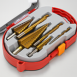 Набір східчастих свердел HSS з титановим покриттям у кейсі, 6 шт для металу, дерева, пластику, фото 3