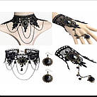 Чокер і браслет мереживної +сережки, намисто широке з кавошоном, комплект, фото 2