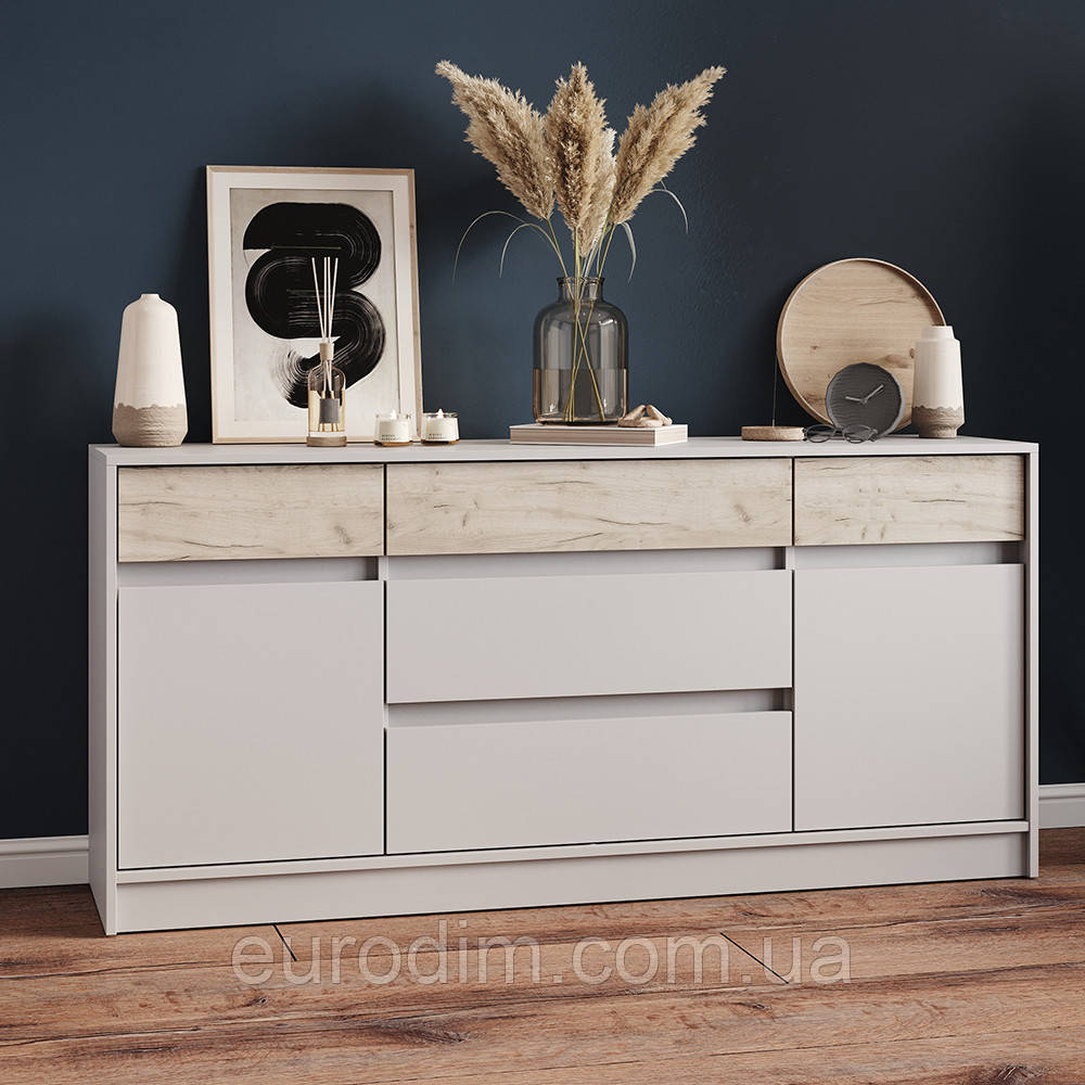 Великий комод із дверима та шухлядами Еверест Стайл-1600 160,2х39х75,4 см Кашемір/Дуб крафт сірий (DTM-071156)