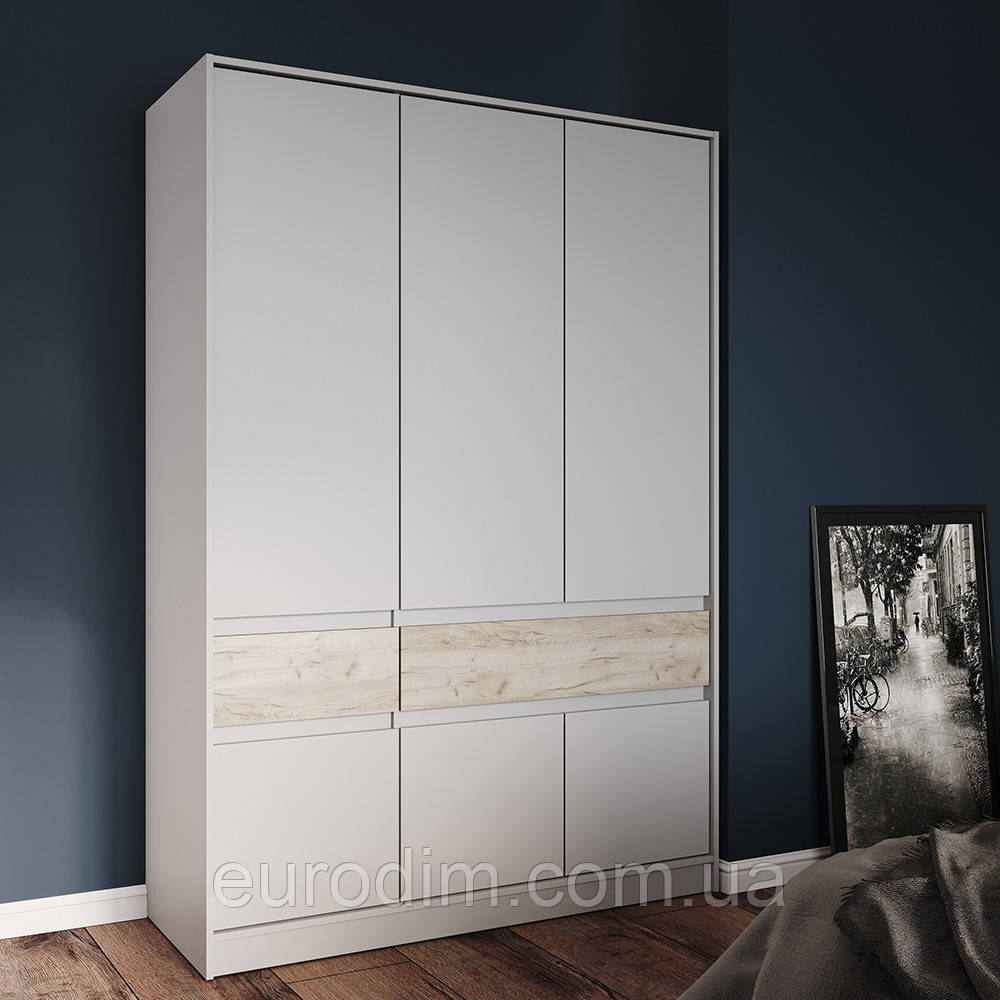 Шафа розпашна для одягу з висувними шухлядами (полиці - штанга) Эверест Стайл-1400 140х53х203 см Кашемір/Дуб крафт сірий