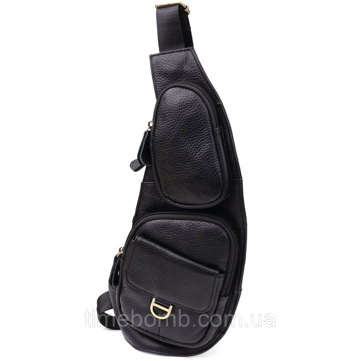 Чоловіча сумка через плече із зернистої натуральної шкіри Vintage 22964 Чорний