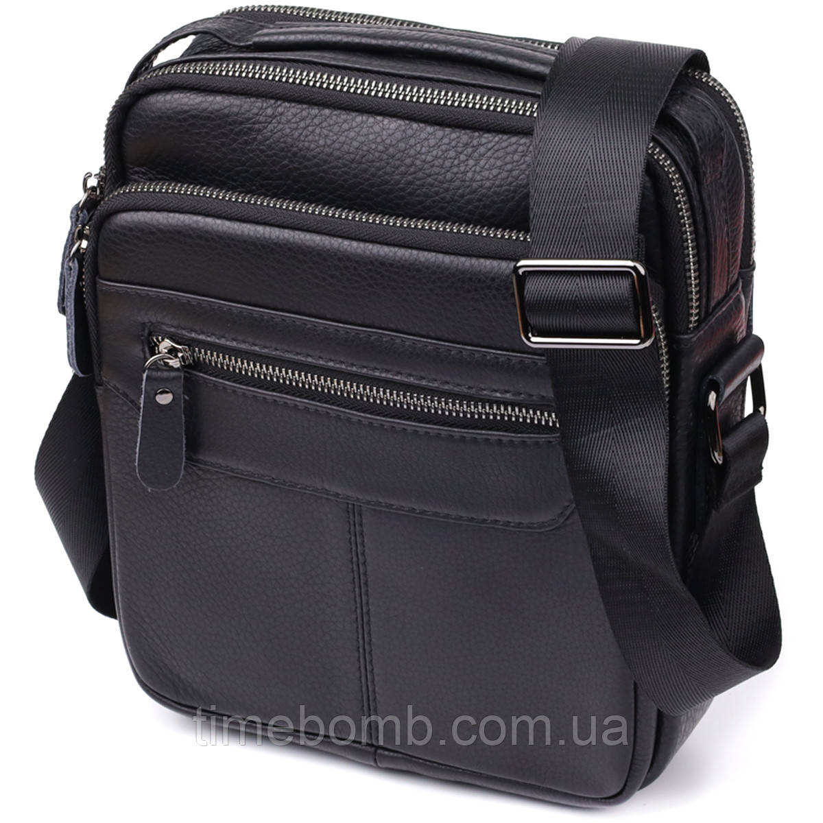 Вертикальна чоловіча сумка з натуральної шкіри Vintage 22967 Чорний