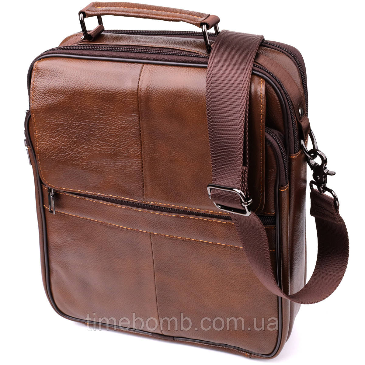Сумка для чоловіків з ручкою для перенесення в руці з натуральної шкіри Vintage 23028 Коричневий, фото 1
