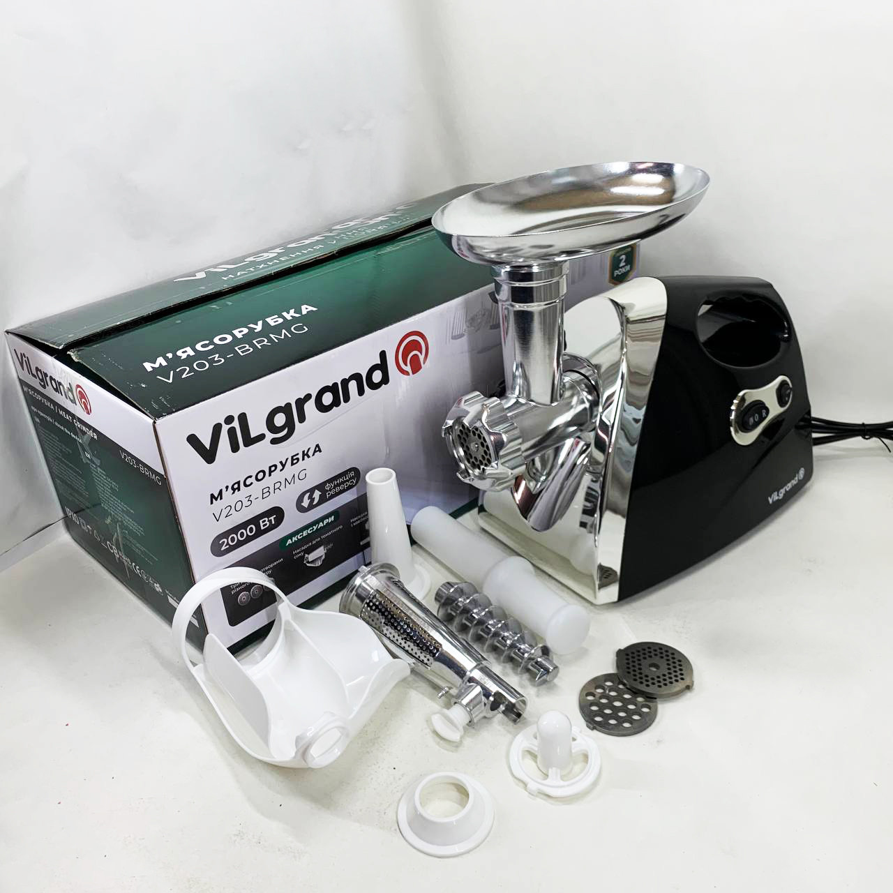 Електром'ясорубка з насадками для соку і ковбас, Потужна електро м'ясорубка з насадками DC-65