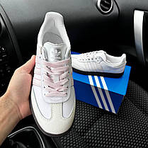Жіночі кросівки Adidas Samba White Pink Logo Адідас Самба білі з рожевим замша шкіра демісезон, фото 2