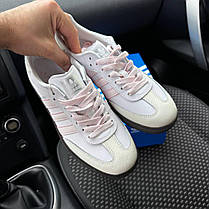 Жіночі кросівки Adidas Samba White Pink Logo Адідас Самба білі з рожевим замша шкіра демісезон, фото 5