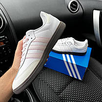 Жіночі кросівки Adidas Samba White Pink Logo Адідас Самба білі з рожевим замша шкіра демісезон, фото 4