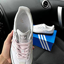 Жіночі кросівки Adidas Samba White Pink Logo Адідас Самба білі з рожевим замша шкіра демісезон, фото 3