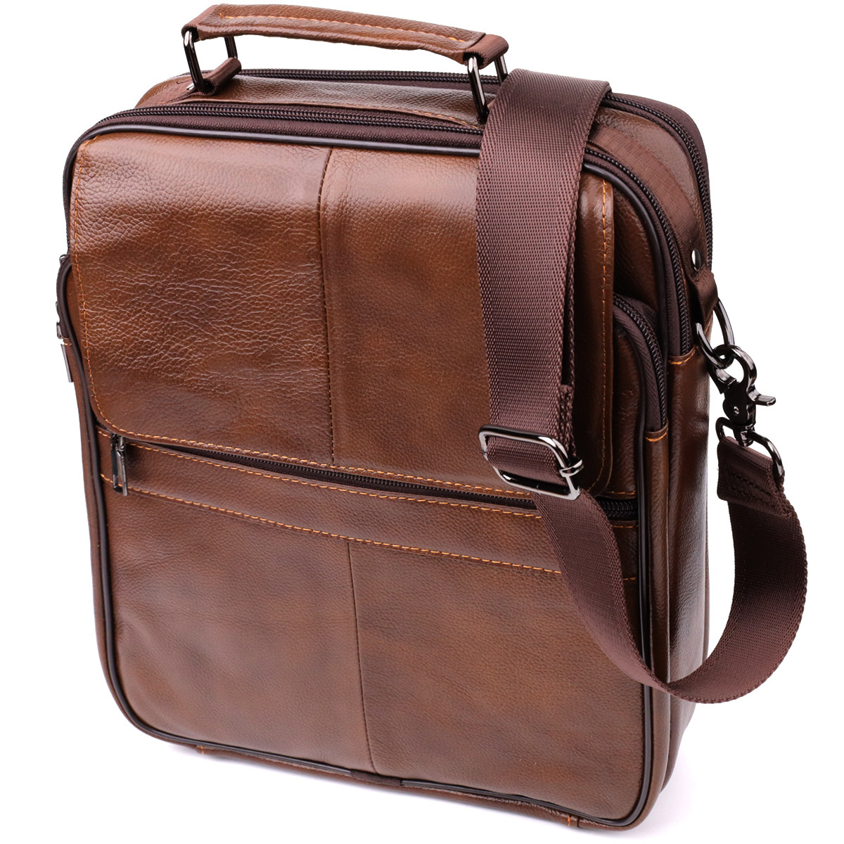 Сумка для чоловіків з ручкою для перенесення в руці з натуральної шкіри Vintage 23028 Коричневий, фото 1