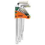 Ключі шестигранні 9шт 1,5-10мм CrV (середні куля) Grad (4022185)