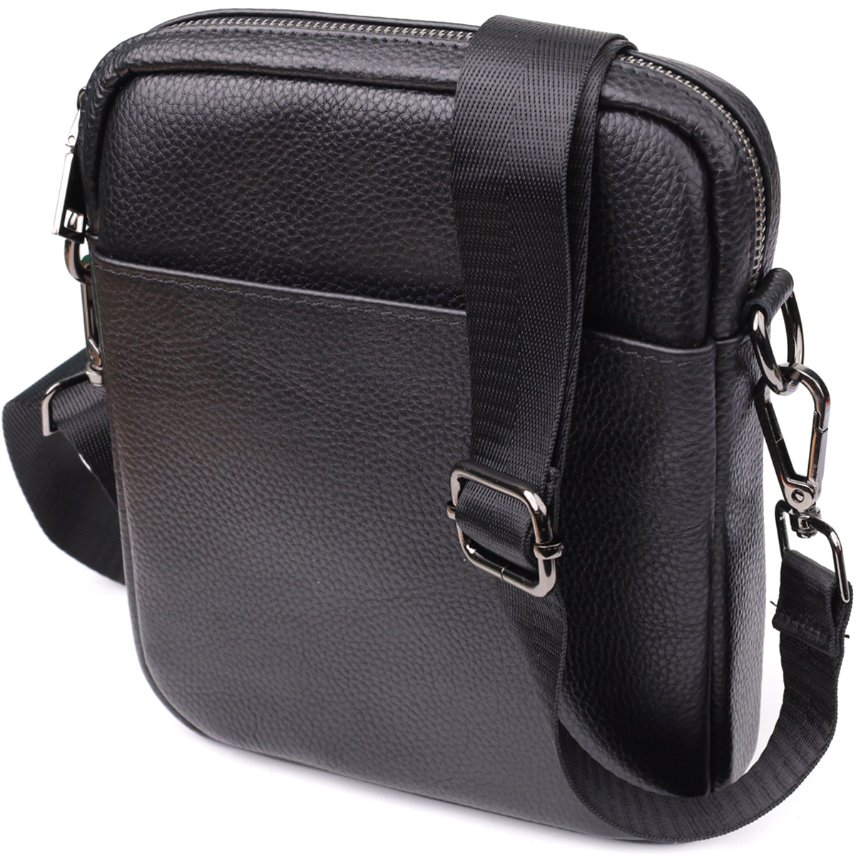 Компактна чоловіча сумка на плече з натуральної шкіри Vintage 23021 Чорний, фото 1