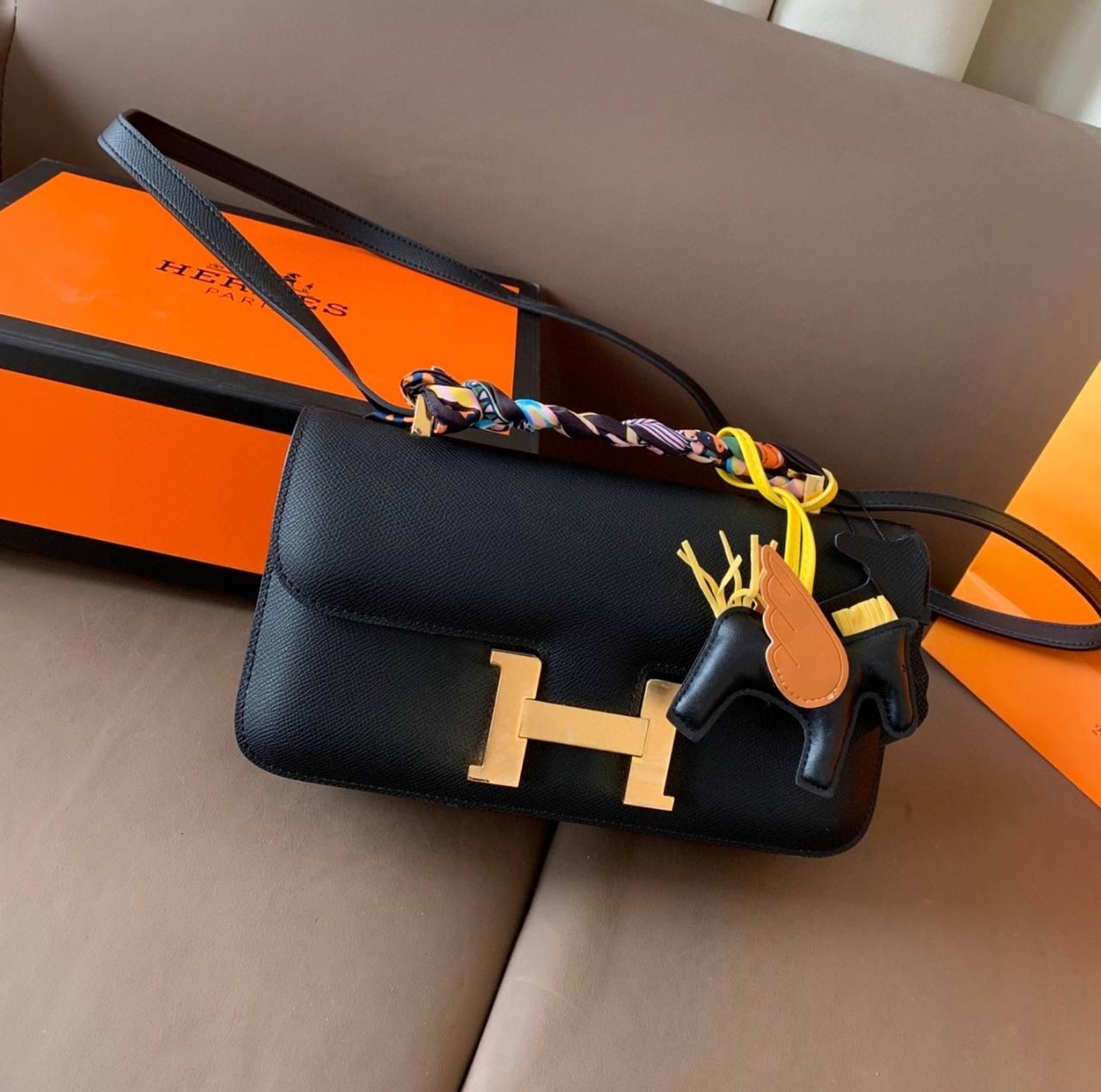 Жіноча сумка Hermès Constance 26 Bag in Black Epsom Leather with Gold Hardware 26х14 преміум якість, фото 1