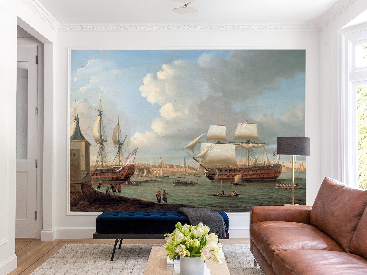 Фотошпалери самоклеюча плівка Oracal вінтажний стиль для вітальні "Морський порт епохи вітрил", фото 1