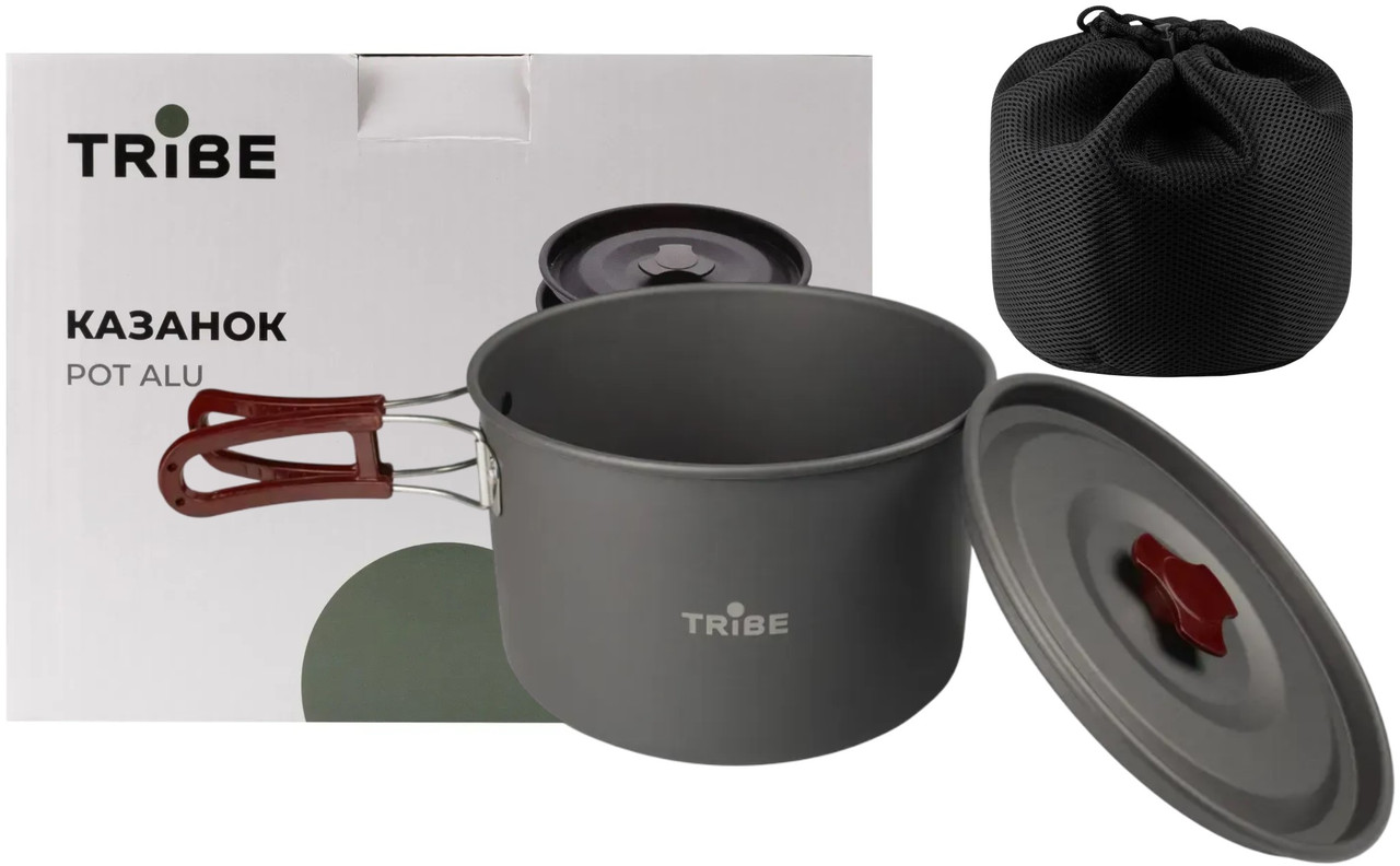 Туристичний алюмінієвий казанок Tribe Pot Alu T-FH-0015 (Grey), 3 л | Легка каструля для походу з двома складаними ручками