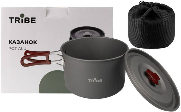 Туристичний алюмінієвий казанок Tribe Pot Alu T-FH-0015 (Grey), 3 л | Легка каструля для походу з двома складаними ручками, фото 1