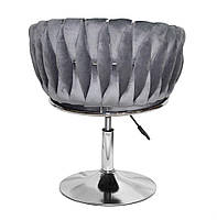 Стілець Mila CH-Base оббивка велюр сірий UC-901 на круглій хромованій ніжці, поворотний із регулюванням висоти, фото 6