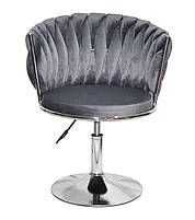 Стілець Mila CH-Base оббивка велюр сірий UC-901 на круглій хромованій ніжці, поворотний із регулюванням висоти, фото 5