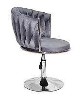 Стілець Mila CH-Base оббивка велюр сірий UC-901 на круглій хромованій ніжці, поворотний із регулюванням висоти, фото 2