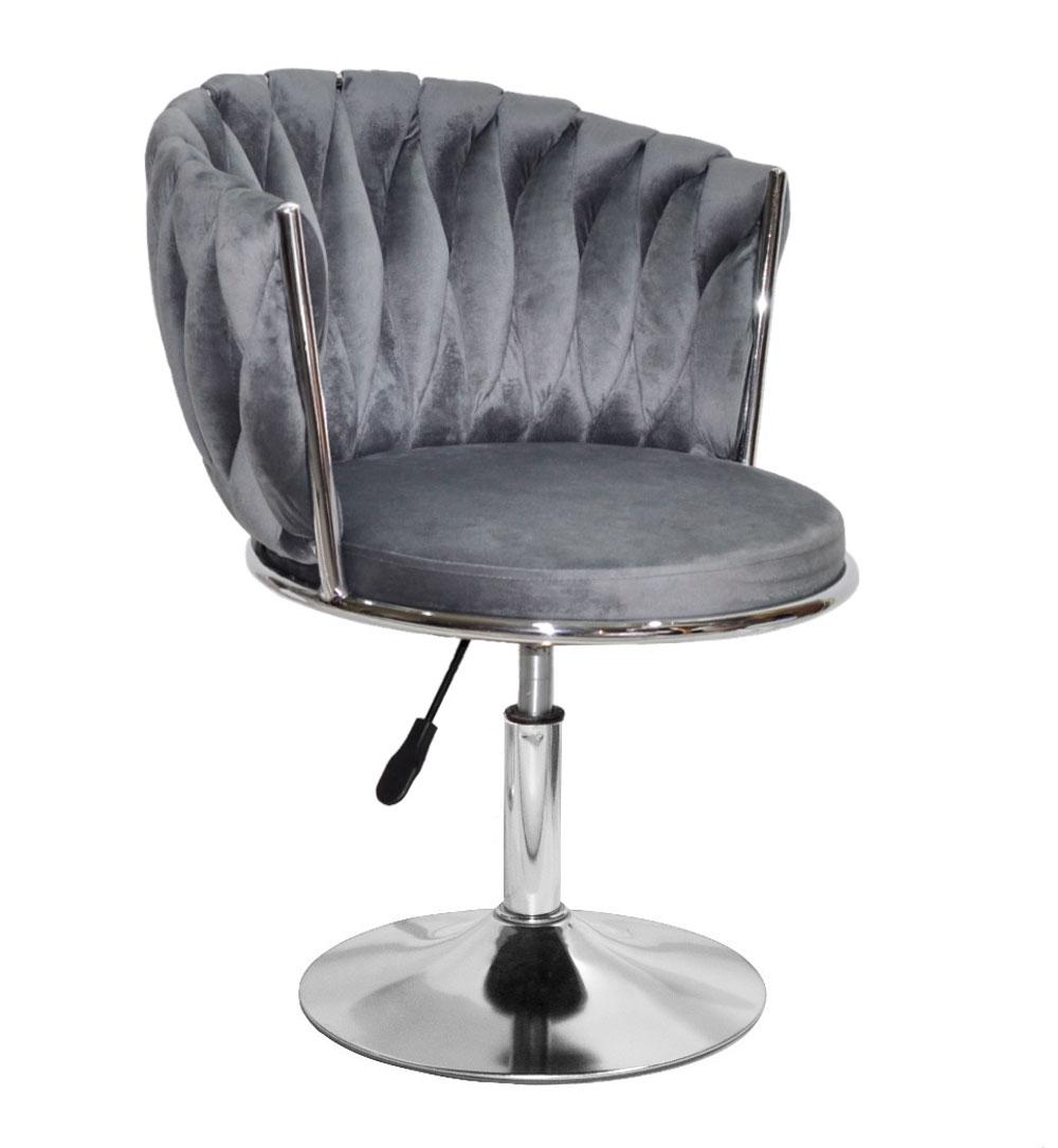 Стілець Mila CH-Base оббивка велюр сірий UC-901 на круглій хромованій ніжці, поворотний із регулюванням висоти, фото 1