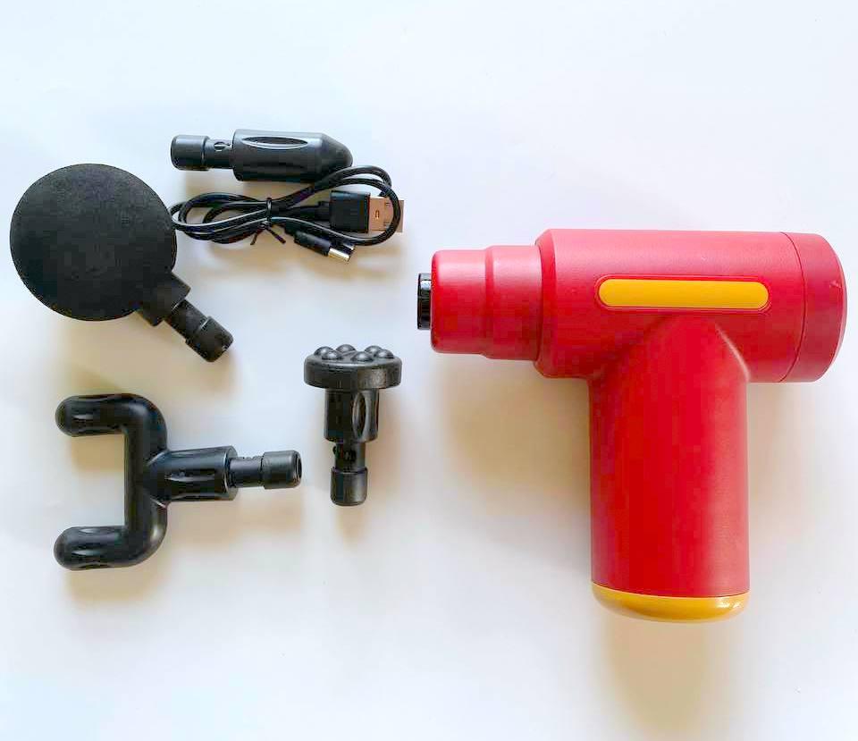 Масажер для тіла перкусійний, 4 насадки, Масажний пістолет, фото 1