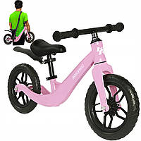 Біговел дитячий Kruzzel вік 2+ діаметр коліс 12" + плечовий ремінь Рожевий (25768)