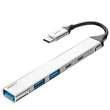 USB HUB ANSTY UA-04 (3 USB/2 Type-C) to Type-C Grey