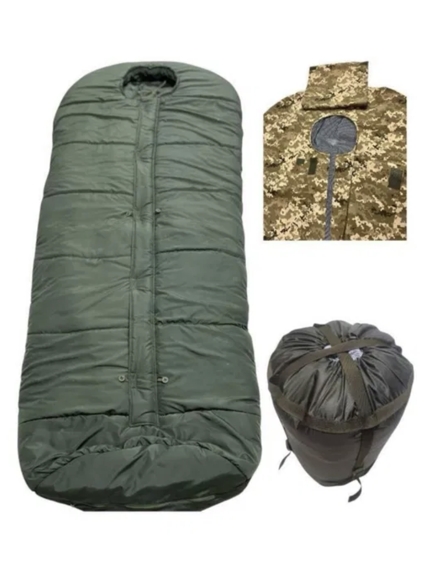 Спальний зимовий мішок Олива з чохлом Піксель ВСУ Gore-tex, 210x100 см