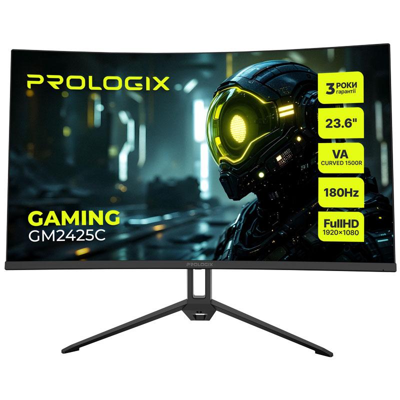 Топовий ігровий монітор Prologix Gaming 23.6" GM2425C — VA матриця, вигнутий екран, 180 Гц, Full HD, фото 1