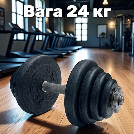 Гантель металева розбірна з покриттям розбірна гантель для тренувань гантель для дому GoodLift 24 кг, фото 1