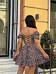 Жіноче міні сукня з відкритими плечима та шнурівкою на спині спідниця з воланом (р. 42-46) 81036092, фото 3