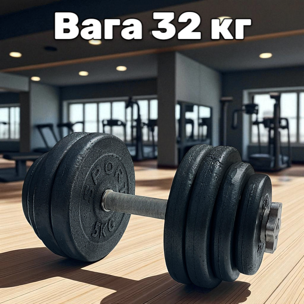 Гантель металева розбірна з покриттям розбірна гантель для тренувань гантель для дому GoodLift 32 кг