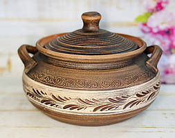 Глиняна жаровня-каструля 2.5 л з глазур’ю ручна робота