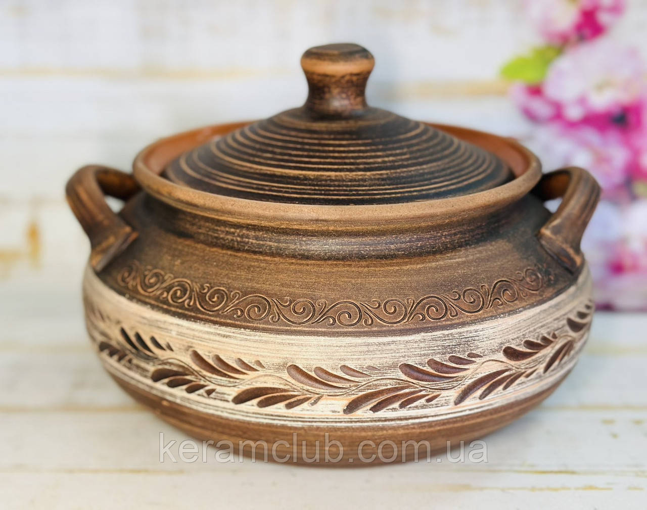 Глиняна жаровня-каструля 2.5 л з глазур’ю ручна робота, фото 1