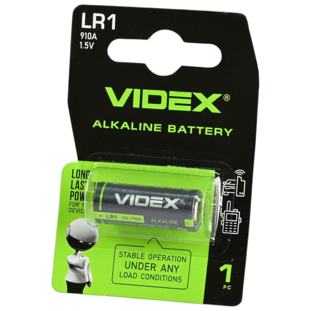 Батарейка лужна Videx LR1/910A, Alkaline, 1.5V, блістер 1 шт. (24235)