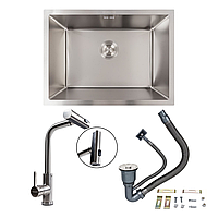 Кухонний комплект: Мийка Valeso Handmade (58x43 см) монтаж під стільницю + Змішувач XK08A