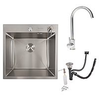 Кухонний комплект: Мийка Valeso Handmade (50x50 см) нержавійка ДЕКОР + Змішувач 56 NESP