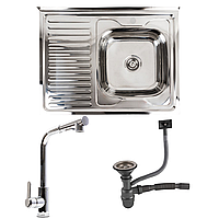 Кухонний комплект: Мийка 8060R полірована + Змішувач FC-1 з висувною лійкою