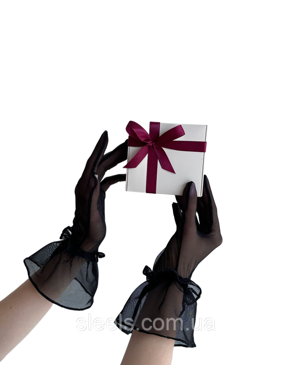 Короткі рукавички з еластичної сіточки в чорному кольорі, фото 1